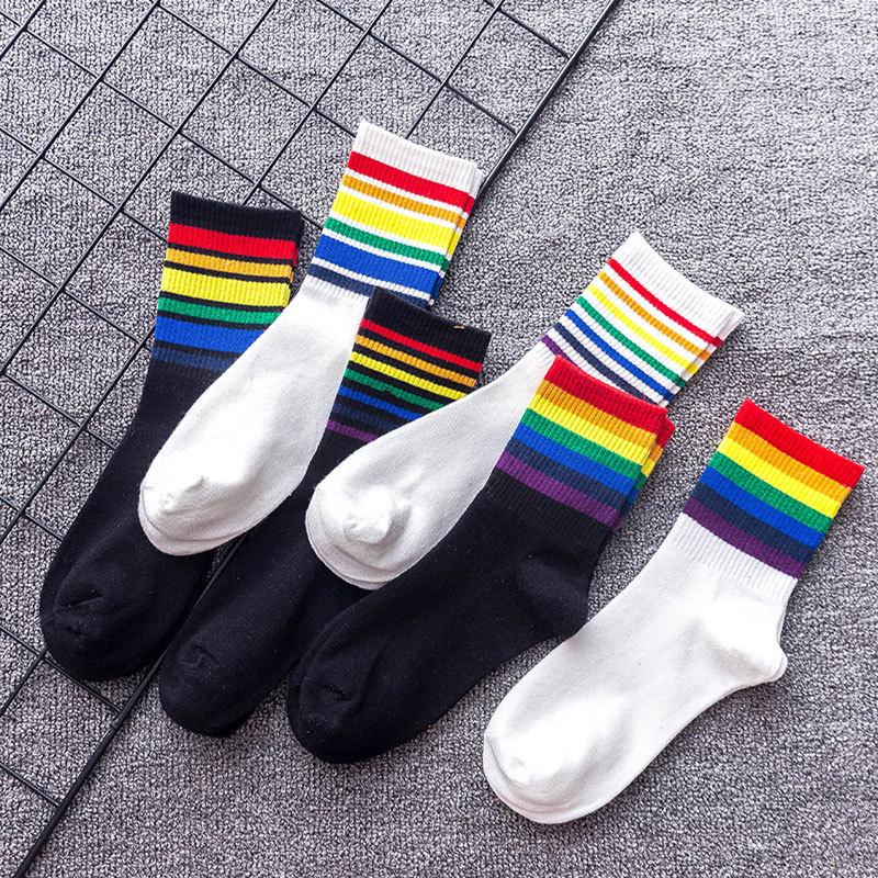 

Women Socks Striped Rainbow Woman White Black Calcetines Meias Mulher Skarpetki Meia Calcetas Mujer Chaussette Sock Sokken, 04