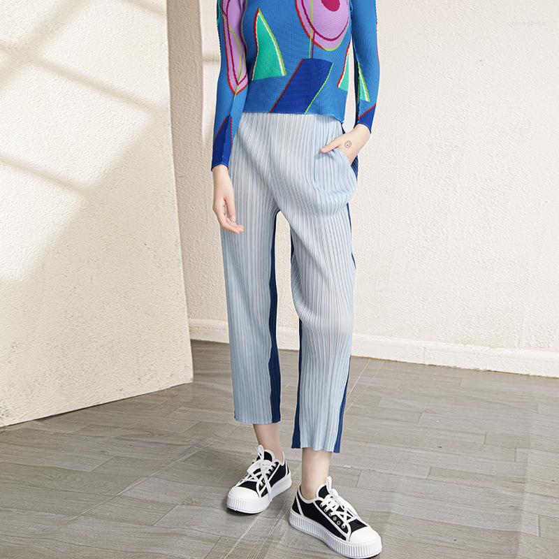 

Women's Pants Women Miyake Pleated 2023 Autumn Contrast Color Patchwork Stretch Loose Casual Straight For Female 50-75kg, Gray pant