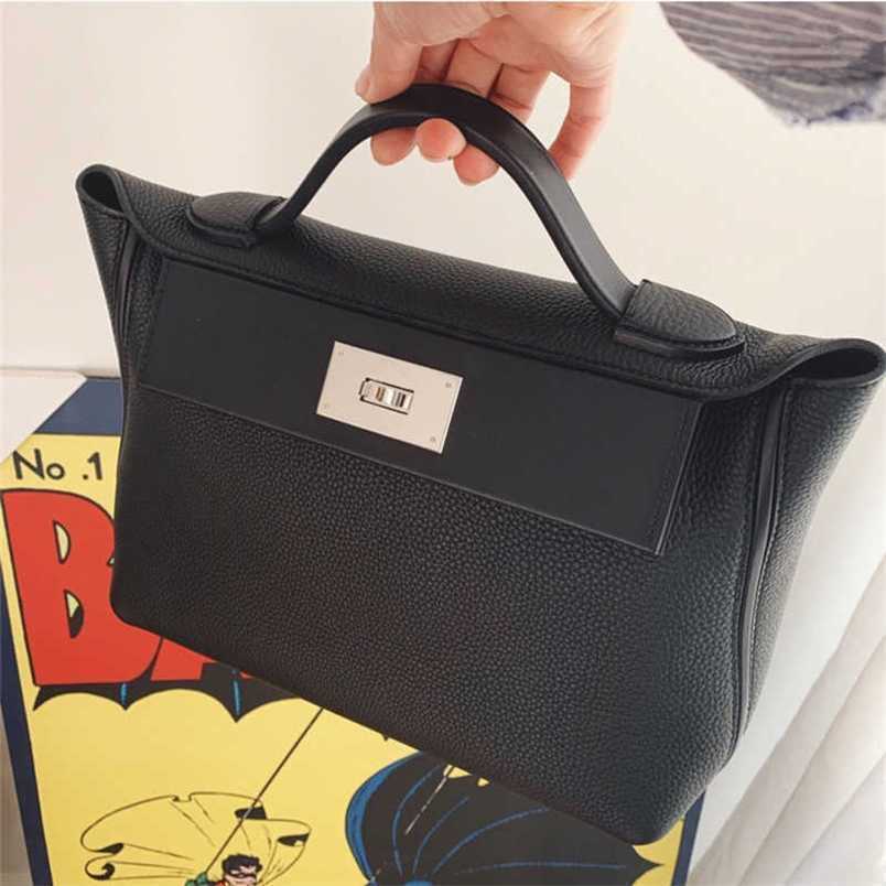 

Designer 2424 kelliess H erms Handbag Hands Bag Dumpling with the layer leather litchi pattern women's buckle shoulder qq with logo, Black small