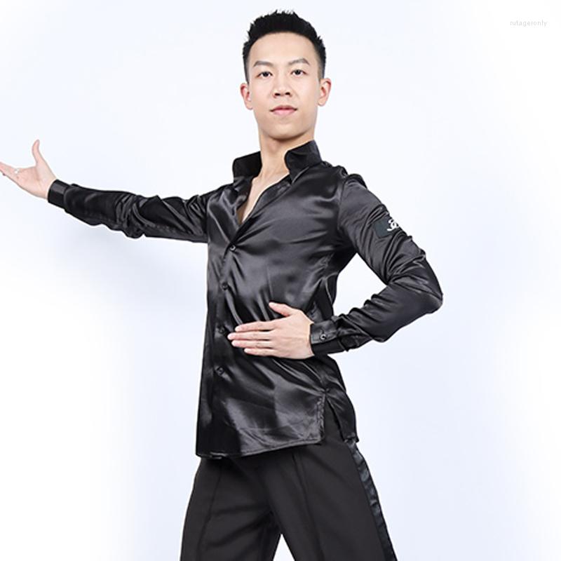 

Stage Wear Sexy Men Modern Dancing Long Sleeves Slim Tops Clothing Danca Adulto Latin Suitable For Performance And Practice DWY453, Black