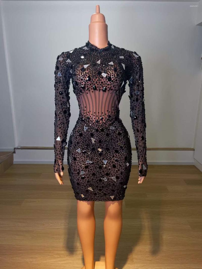 

Stage Wear Black Long Sleeve Sparkly Sequins Short Dress Women Birthday Celebrate Night Out Outfit Bar Dance, 35