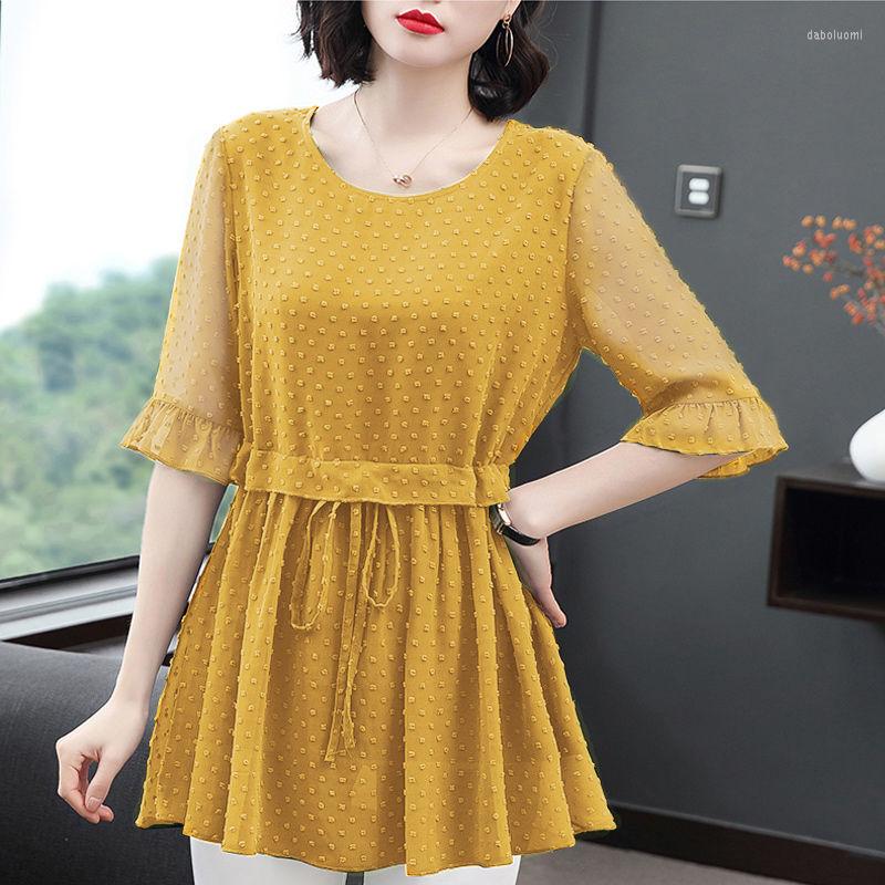 

Women's Blouses 2023 Women's Summer Fashion Middle-aged Chiffon Shirt Female Solid Color Loose T-shirts Ladies O-neck Casual Tops T62, Blue
