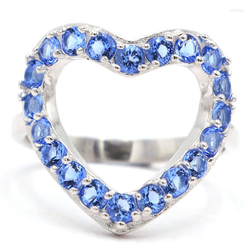 

Cluster Rings 20x18mm Lovely Heart 3.43g Violet Tanzanite Blue Topaz Daily Wear Real 925 Solid Sterling Silver Fine Jewelry