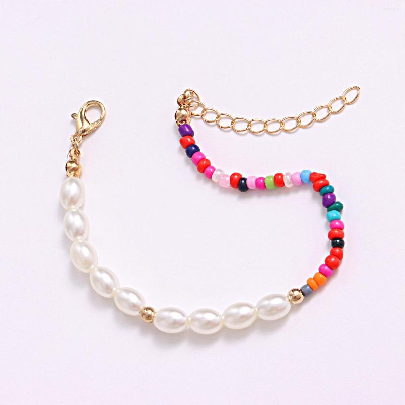 

Strand Bohemian Colorful Beads Bracelets For Women Beach Handmade Jewelry Chain Oval Pearl Charm Bracelet Friends Gift