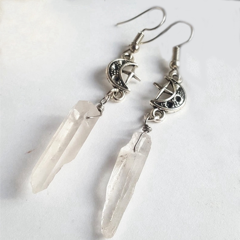 

Stud Clear Quartz Moon Earrings Boho Witchy Natural Stones Esoteric Alternative Nugoth Gothic Romantic star Gift 230414