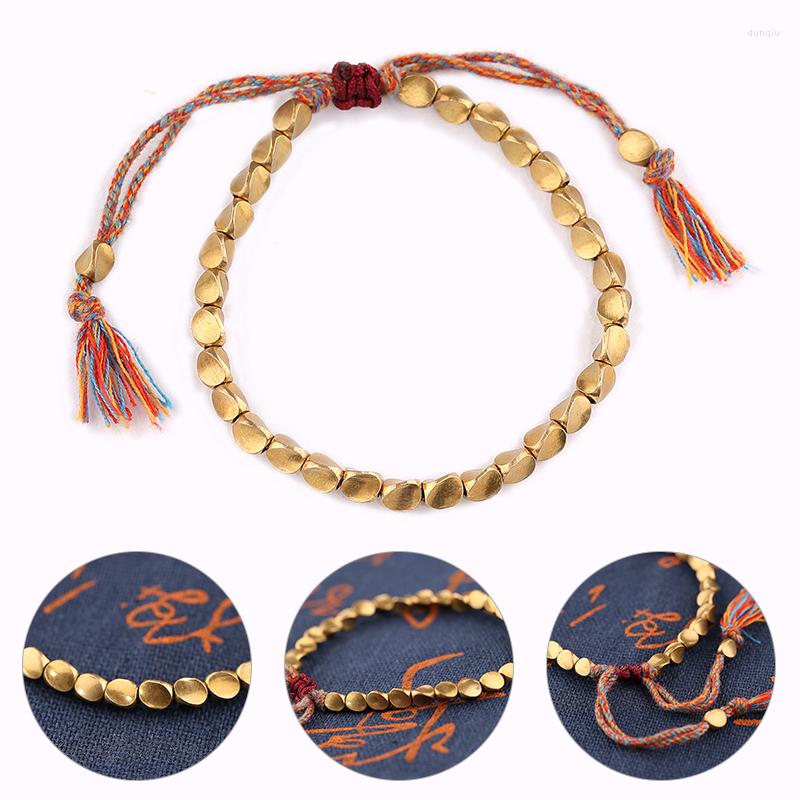 

Charm Bracelets Handmade Lucky Rope Bracelet Cotton Tibetan Buddhist Braided Copper Beads Bangles For Women Men Thread