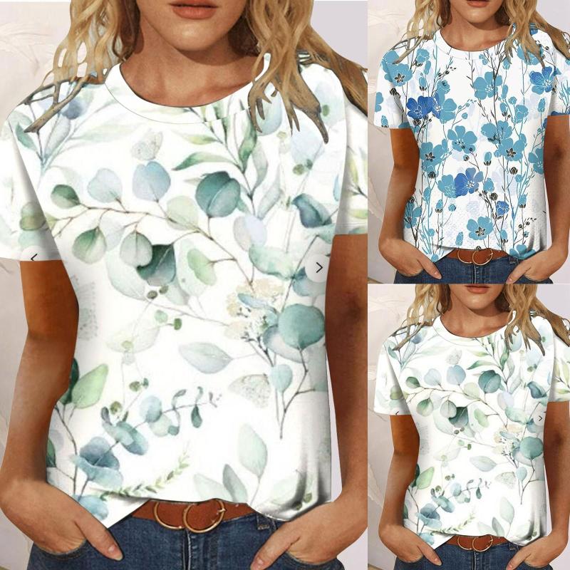 

Women's Blouses 2023 Women's Floral Short Sleeve Tops Casual Ladies Tee V Neck Long Tunics Warm Undershirt For Women, Green