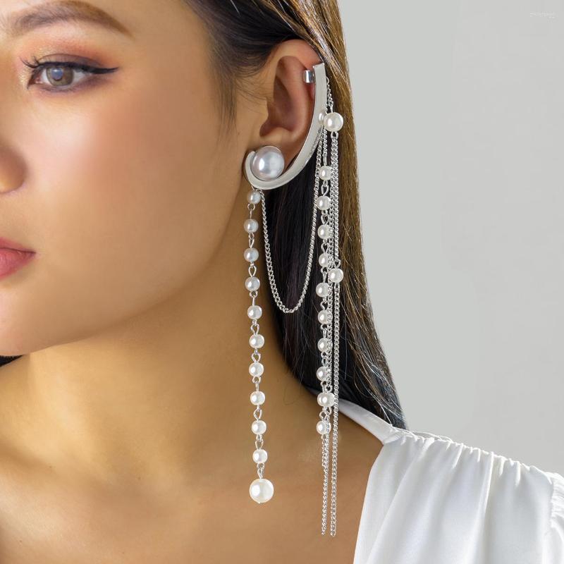 

Backs Earrings Earring For Women Exquisite Imitation Pearl Long Tassel Clip No Piercing Fake Cartilage Ear Cuff Pendientes Jewelry