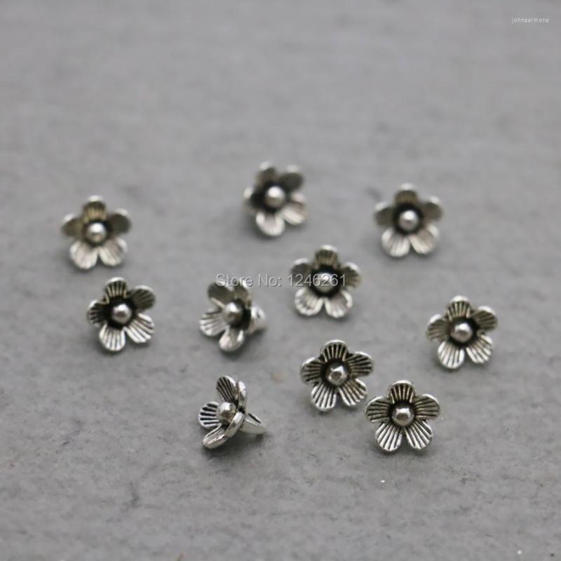

Pendant Necklaces 5PCS Flowers Button Metal DIY Fittings For Accessory Machining Parts Silver-plate 7 9mm Components Findings
