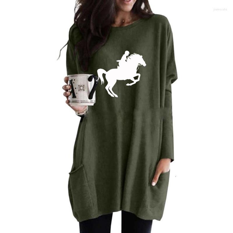 

Women' Hoodies Girl Riding Horse Cartoon Print Pocket Long For Female Femmes Animal Lover Gift Spring Autumn Women Casual Sweatshirts, Black