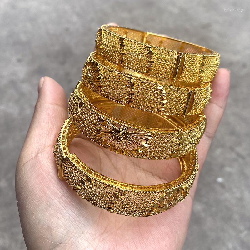 

Bangle 4pc 24k African Luxury Women Hard Bracelets Dubai Gold Plated Bangles Wedding Charm Ethiopian Arabic Hand Jewelry