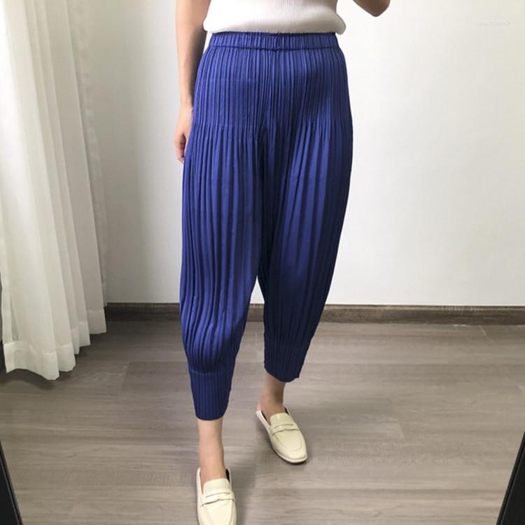 

Women's Pants Miyake Pleated Radish Women's Ninth Puff Pressed Thin Elastic Waist Pencil Summer, Picture color