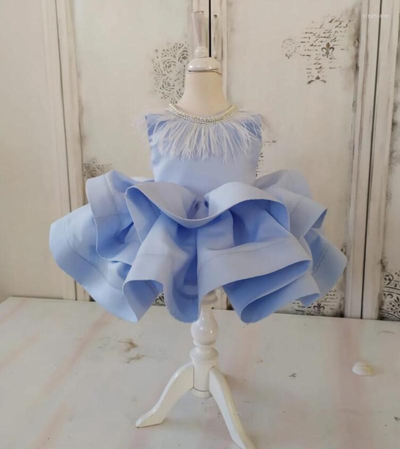 

Girl Dresses Cute Blue Baby Feather O Neck Dress Puffy Tutu Kids Birthday Party Gown 12M 18M 24M