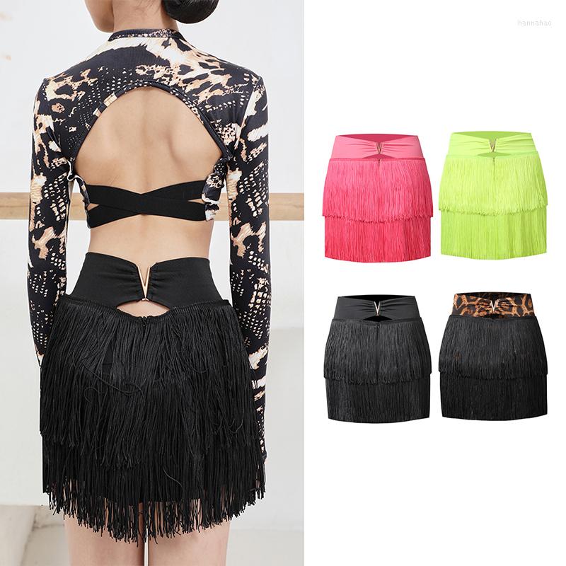 

Stage Wear Dense Tassels Latin Dance Skirt For Kids Girls Cha Samba Rumba Practice Clothes Fluorescence Miniskirt DNV15299, Black