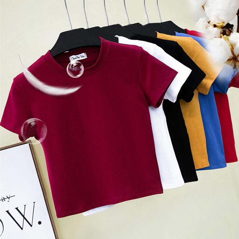 

Women's T Shirts Green Crop Top T-Shirt Female Solid Cotton O-Neck Short Sleeve T-shirts For Women High Waist Slim Sport Femme, Purple