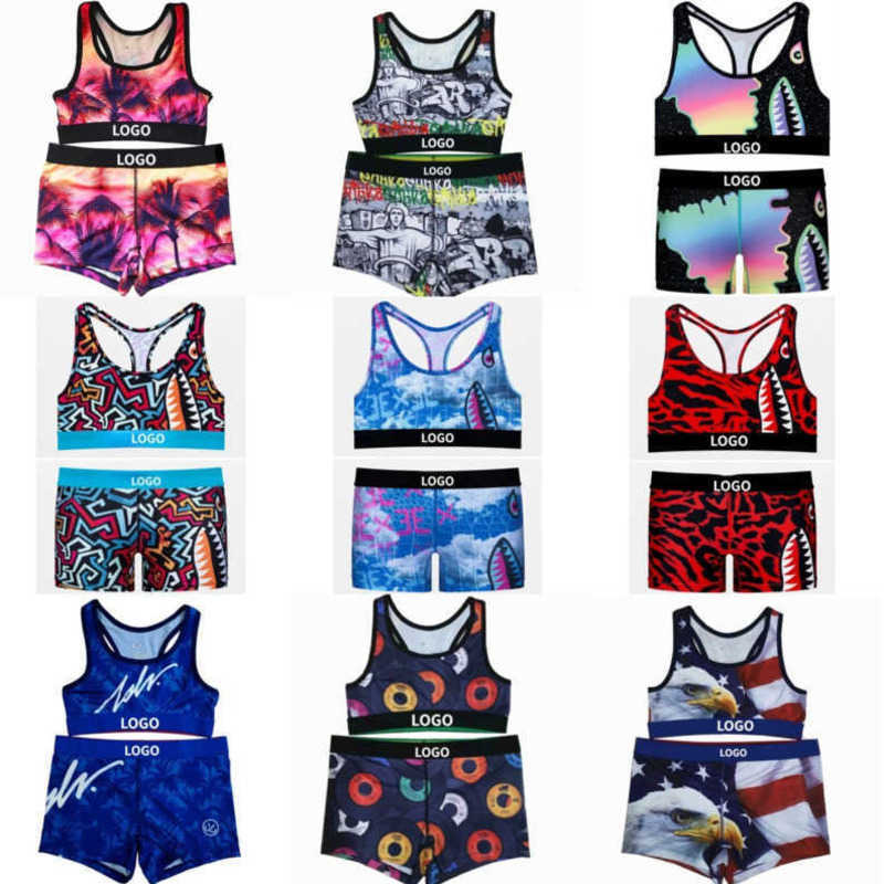 

Sexy Womens Yoga Outfits Tracksuits Two Piece Swimsuits Fashion Printed Vest Crop Top And Shorts Designer Brand Sports Fitness Set, #12