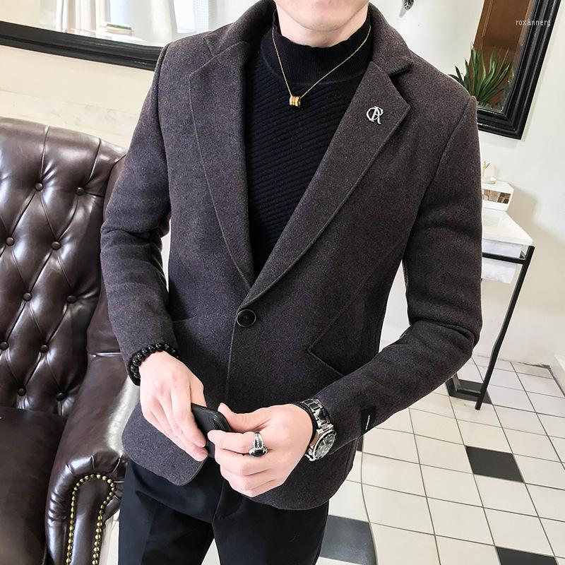 

Men's Suits Men Woolen Jacket Coat Winter High Quality Thickening Warm Fashion Casual Slim Fit Blazer Brand Clothing, Black