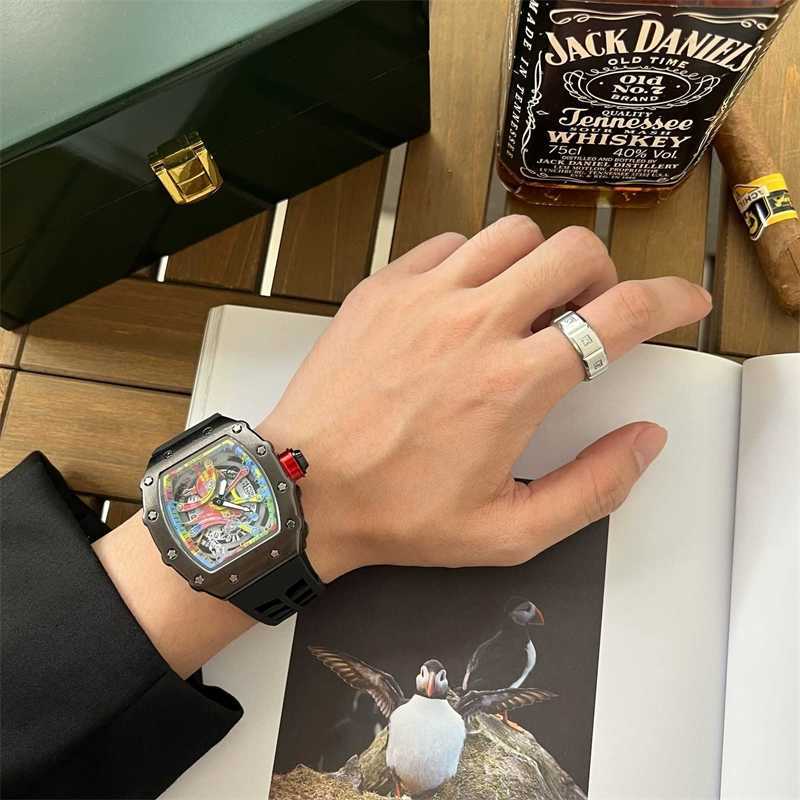 

Luxury milles Richards Tritium Gas Watch Men's Fashion Trend Bucket Shaped Hollow Out Large Dial Waterproof Personalized Colored Quartz Watch ayw, Black color