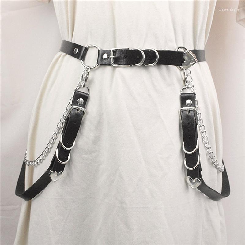 

Belts Punk Leather Women With Chain Gothic Harajuku Harness Leg Belt Body Waist Strap Jk Dress Jeans Bondage Slim Sexy Waistband, Black