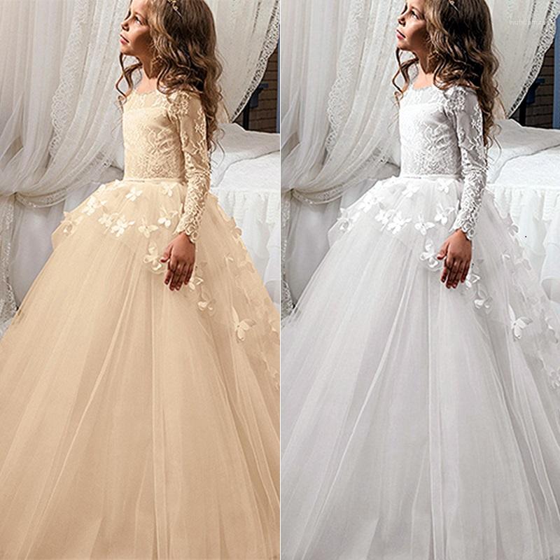 

Girl Dresses First Communion For Girls Scoop Backless Appliques Flower Dress Bows Tulle Ball Gown Pageant, White