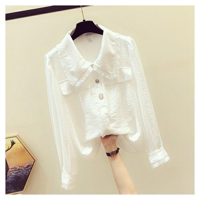 

Women's Blouses Shirts Women Spring OL Style Patchwork Peter Pan Collar Hollow Out Blouses Female Elegant Workwear Chiffon Tops Shirts T02 230414, Beige