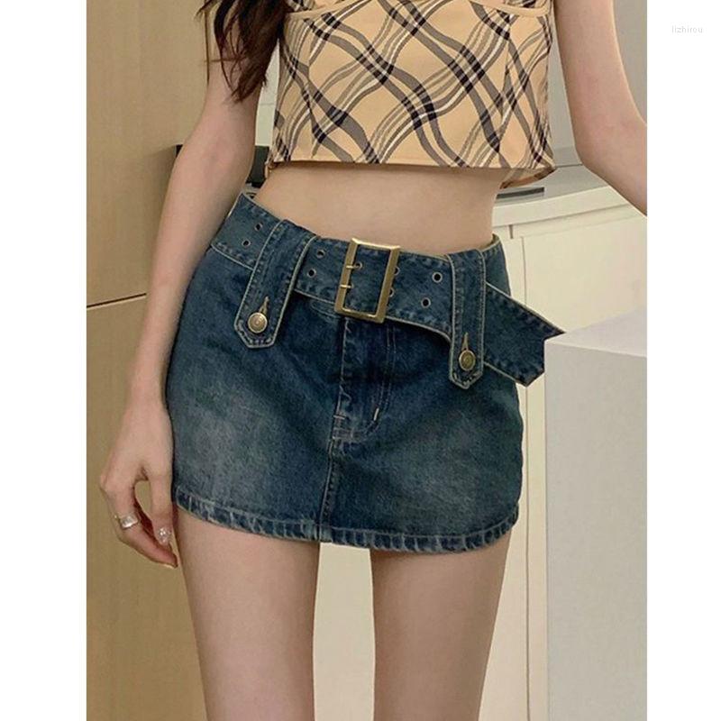 

Skirts Retro Miniskirt Sexy Girl Denim Skirt Women's Spring Summer High Waist Hip Culottes Fashion, Blue