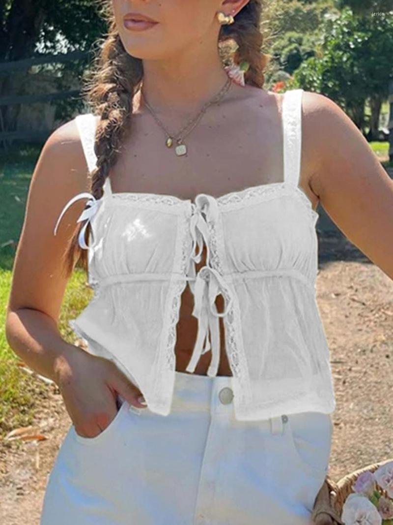

Women' Tanks Women Basic Bandage Camisole Ruffle Trim Casual Summer Sleeveless Crop Tops For Streetwear Clubwear, White