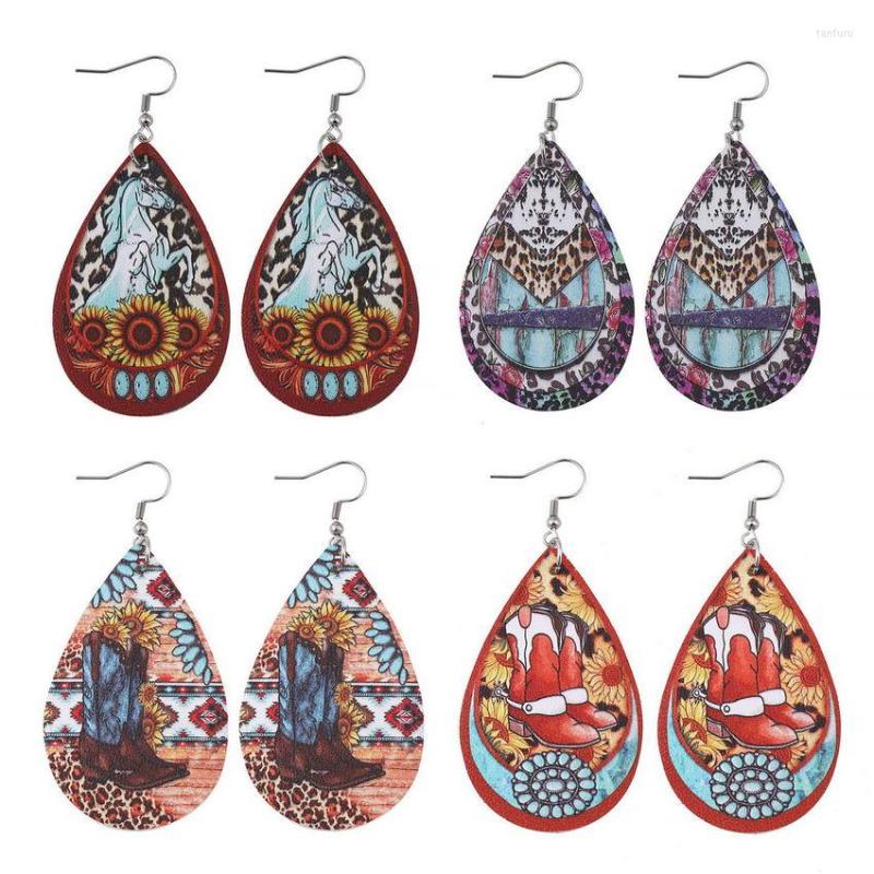 

Dangle Earrings Western Sunflower Leopard Serape Faux Leather For Women Turquoise Cowgirl Aztec Boot Teardrop Wholesale