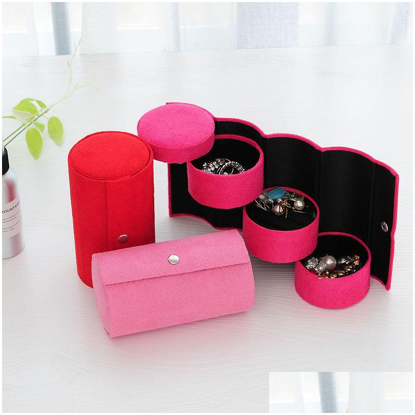 

Jewelry Boxes Flannel Cylinder Box Threelayer Storage Retro Portable Travel Tool Drop Delivery Packaging Display Dhgarden Dhfaw