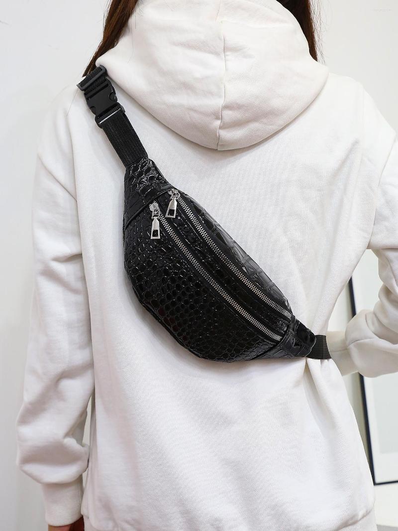 

Waist Bags Crocodile Pattern Bag Chest Waterproof Highlight Fanny Pack Shoulder Messenger Outdoor Sports Running Phone, Black