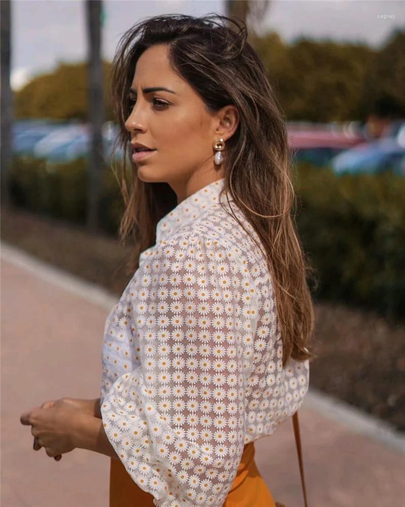 

Women' Blouses Spring Women Daisy Flower Shirt Long Sleeve Loose Street Wear Causal Lady' Blouse Women' Tops, White