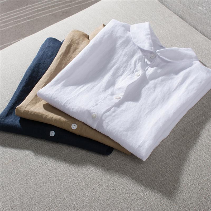 

Women's Blouses Limiguyue Loose Vintage Linen Shirts Summer Stand Single Breasted Blouse Women Beach Boho Casual Solid Color Tops Harajuku, White