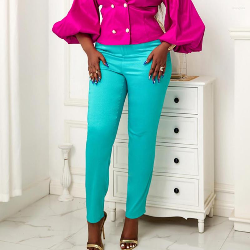 

Women' Pants Women Green High Waist Elegant Slim Trousers With Zipper Shiny Female African Fashion Casual Office Lady Business 2023, Green pants