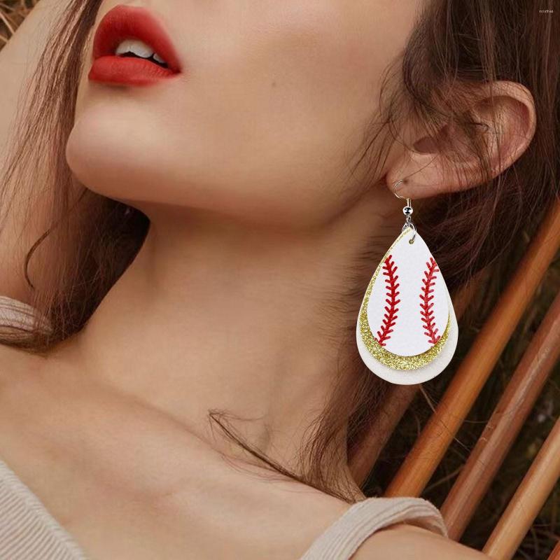 

Hoop Earrings White Leather Baseball Theme Sparkling Pink Round Love Drops Border Real Women's