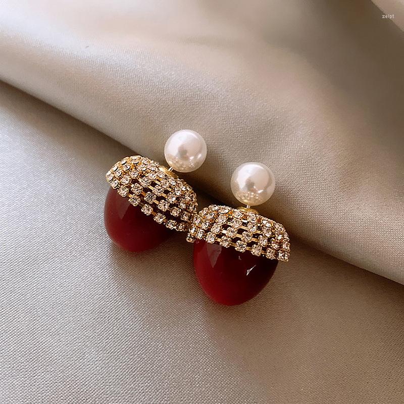 

Stud Earrings Fashion Crystal Pearl Cherry For Women Temperament Cheerilee Fruit Earring Girls Party Wedding Jewelry