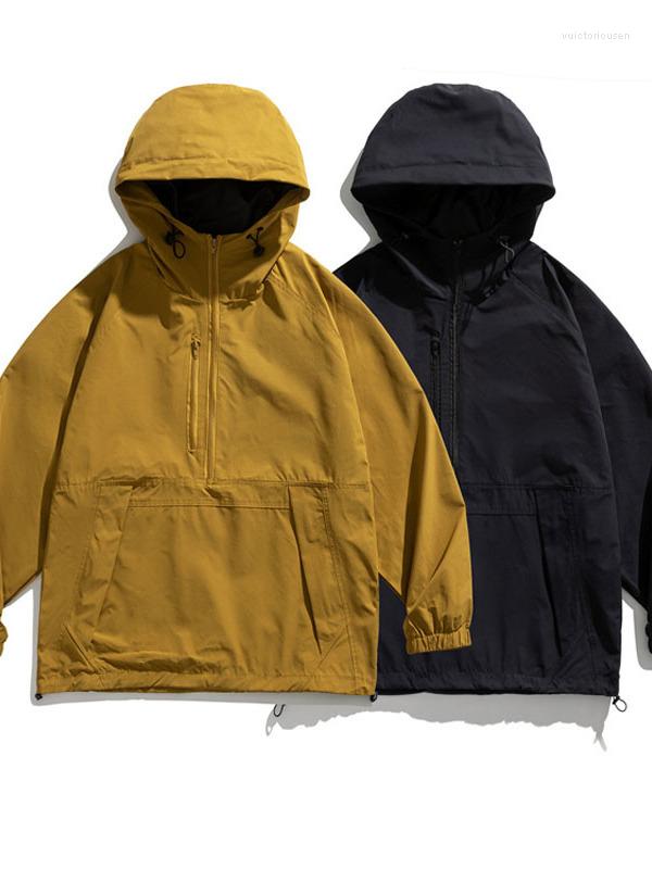 

Men's Jackets Loose Men Fashion Women Streetwear Casual Hip Hop Outdoor Pullover Hooded Jacket Cityboy Windbreaker Hood Coat Unisex Overcoat, Yellow