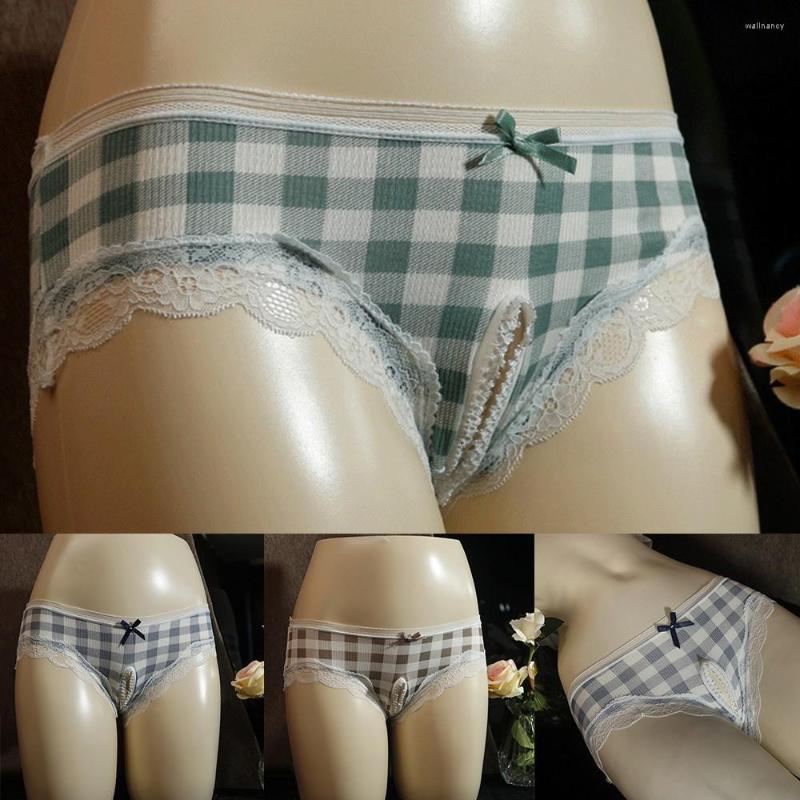 

Underpants Men Women Same Low Waist Briefs Open File Sexy Underwear Lattice Lace Trim Brief Gays Clothes Sissy Panties Imitate Lingerie, Coffic grid