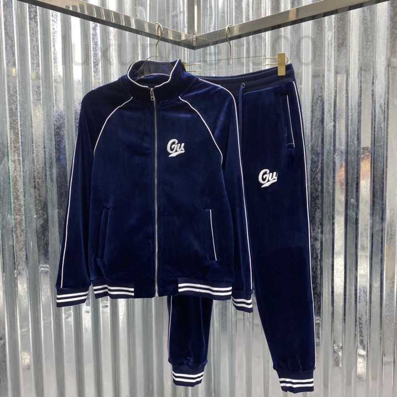 

Men's Tracksuits Designer sports suit embroidered zipper jacket letter loose trousers set men women suits fashion gold velvet casual tracksuit J415, Black