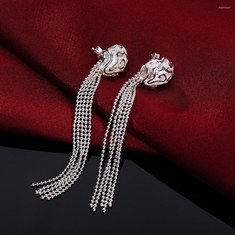 

Stud Earrings Fine 925 Stamp Silver Color Tassel Rose Flower For Women Birthday Gifts Charm Fashion Wedding Party Lady Jewelry