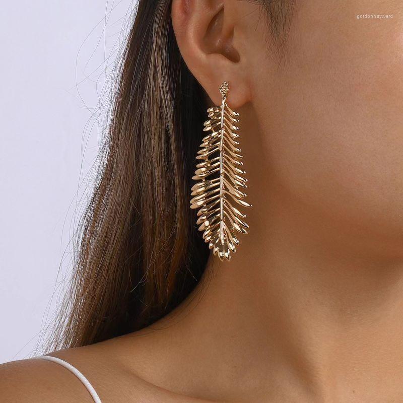 

Dangle Earrings For Women Fashion Simple Personality Creative Hollow Metal Feather Leaf Girl Holiday Party Gift