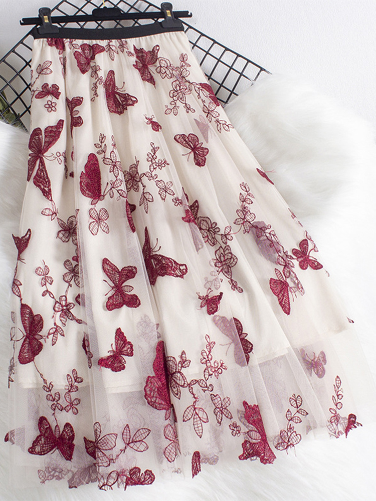 

Skirts TIGENA Butterfly Tulle Long Skirt for Women Spring Summer Vintage Casual Mesh A Line High Waist Midi Skirt Female Ladies 230414, Black gray