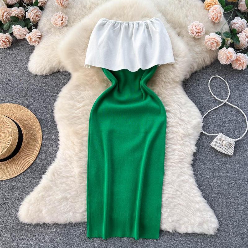 

Casual Dresses Fashion Clothes Retro Korean Sexy French Vintage Women Romantic Elegant Party Female Y2K Slash Neck Patchwork Ins Dress, Black