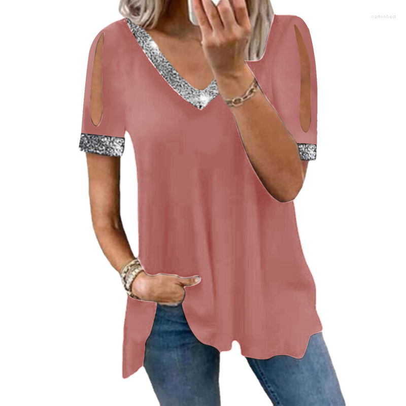 

Women' Blouses Fashion Short Sleeve Off Shoulder Blouse Women 2023 Summer Casual Loose Shirts Elegant Youth V Neck Tops Clothing 25076, Black