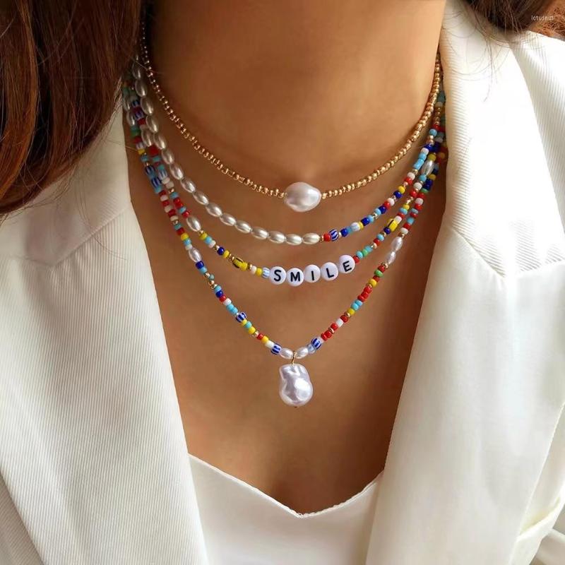 

Choker Boho Handmade Alphabet Beaded Necklace Women's Multilayer Pearl Pendant