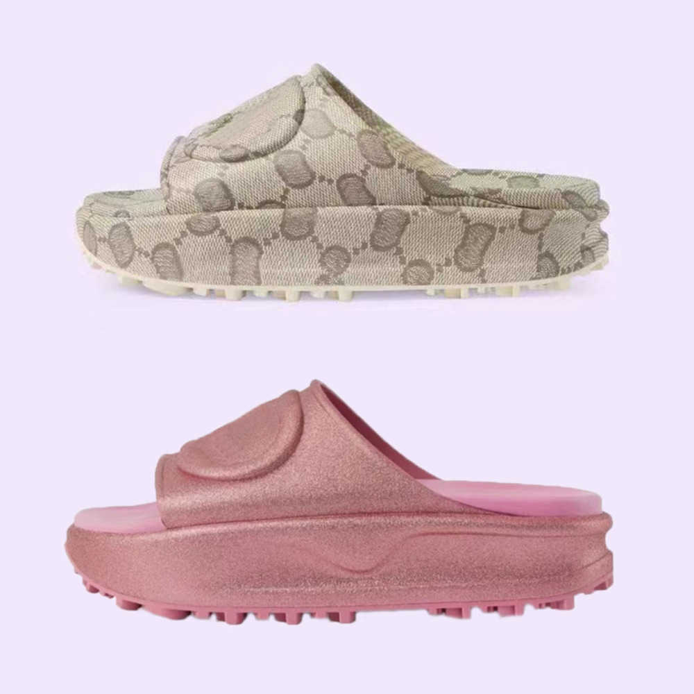 

Thick Bottom Sandals Platform Slippers Rubber Women Non-slip Soft House Shoes Beach Flip-flops Shoe New Color Comfortable With Box NO438