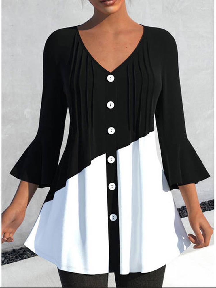 

Women's Blouses Large Big 4xl 5xl Women Elegant Long Ruched Blouse Flare Sleeve Tops Clothing Summer Patchwork Shirt Blusas Femme, Green