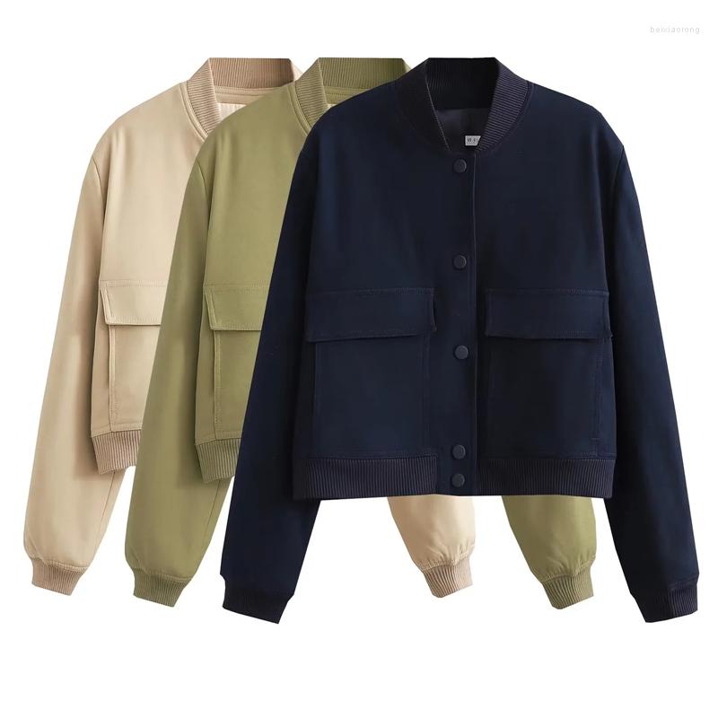 

Women' Jackets 2023 Single Button Cropped Jacket Women Long Sleeves Pockets Bomber Chic Lady High Street Casual Coats Top Female, Khaki