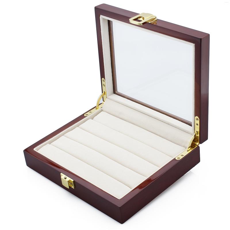 

Jewelry Pouches Luxury Wood Box Vintage Multifunction Display Elegant Dark Brown Storage Case Cufflinks Dis