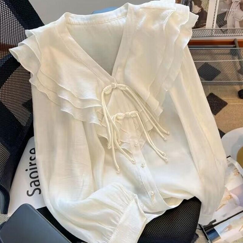 

Women' Blouses Blusas Mujer De Moda 2023 Casual Women Shirt Spring Loose Vintage Elegant Tops Korean Style Long Lantern Sleeve Blouse