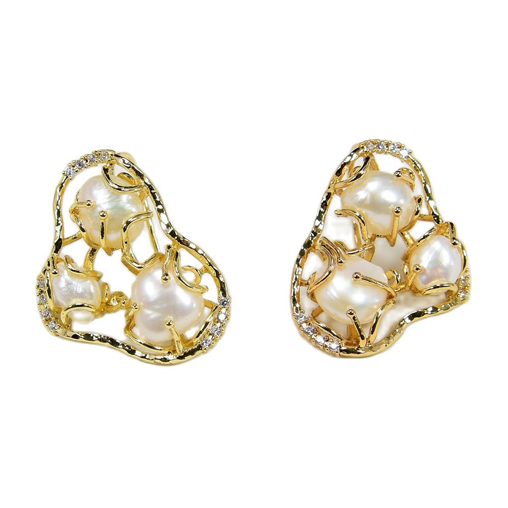 

Dangle Big Cultured White Keshi Pearl CZ Paved Gold Plated Hook Earrings Jewelry Gifts Handmade For Lady Party Gifts